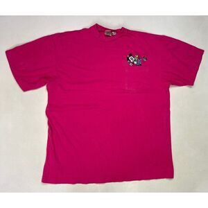 VINTAGE Disney Minnie Mouse Bee Embroidered Pocket T-shirt Women XL Pink 90s